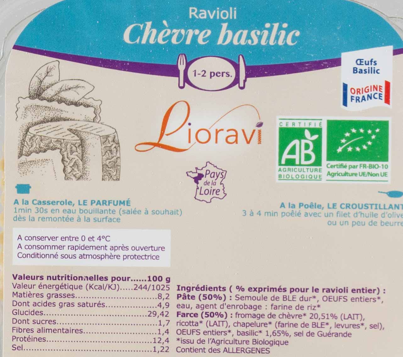 RAVIOLIS CHEVRE & BASILIC 250g - Lioravi