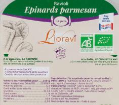 RAVIOLIS EPINARDS & PARMESAN 250g - Lioravi